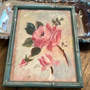 Vintage pink rose painting